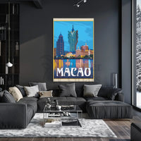 Macao Grand Lisboa Retro Cityscape Travel Poster PosterGoat