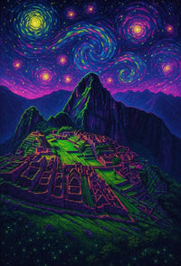 Machu Picchu Celestial Night View Artistic Poster PosterGoat