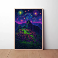 Machu Picchu Celestial Night View Artistic Poster PosterGoat