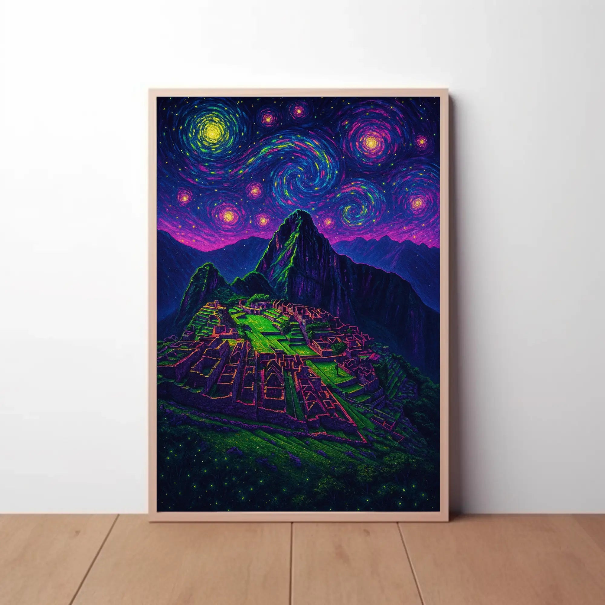 Machu Picchu Celestial Night View Artistic Poster PosterGoat