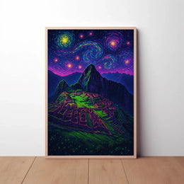 Machu Picchu Celestial Night View Artistic Poster PosterGoat