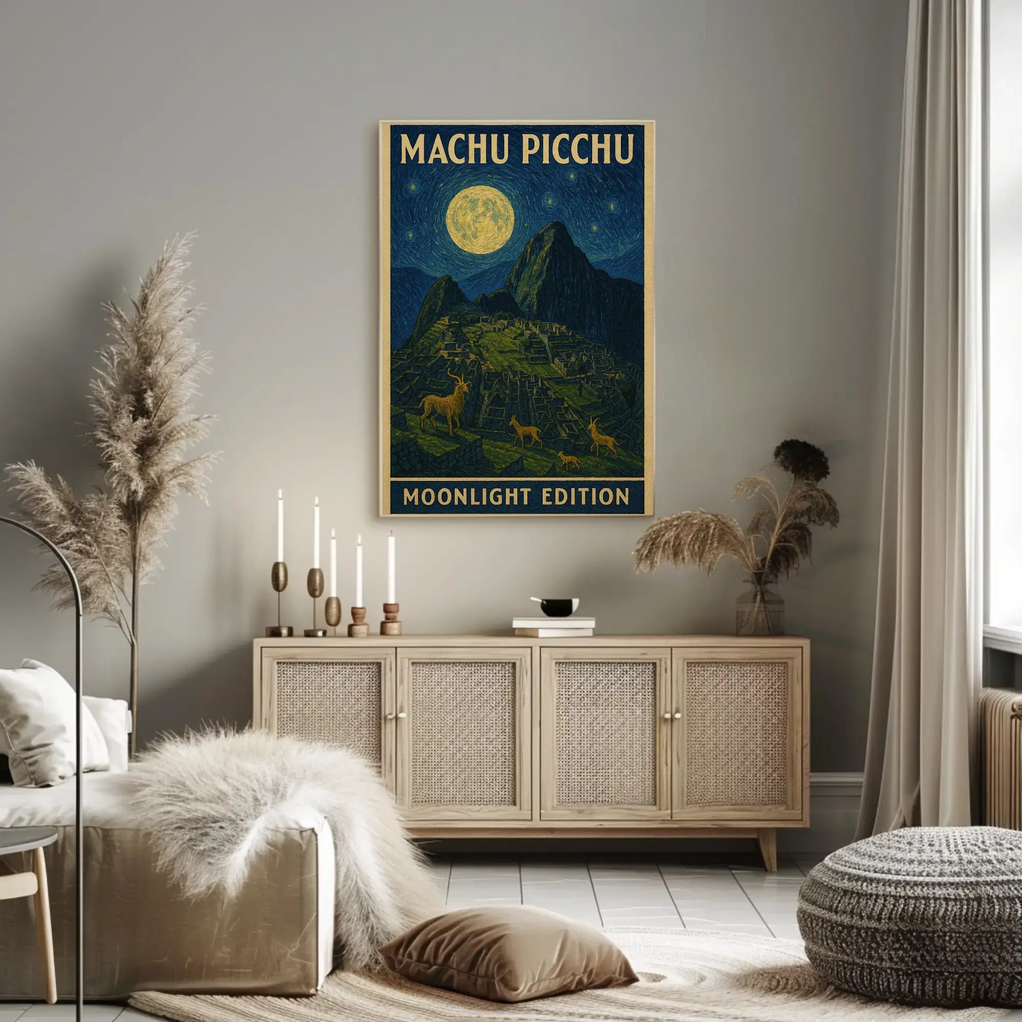 Machu Picchu under Moonlight Van Gogh Style Travel Poster PosterGoat