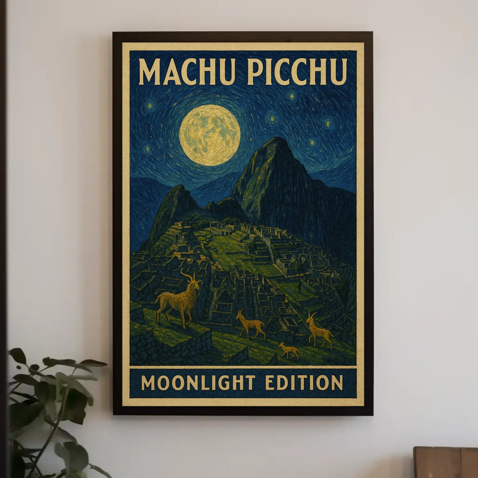 Machu Picchu under Moonlight Van Gogh Style Travel Poster PosterGoat
