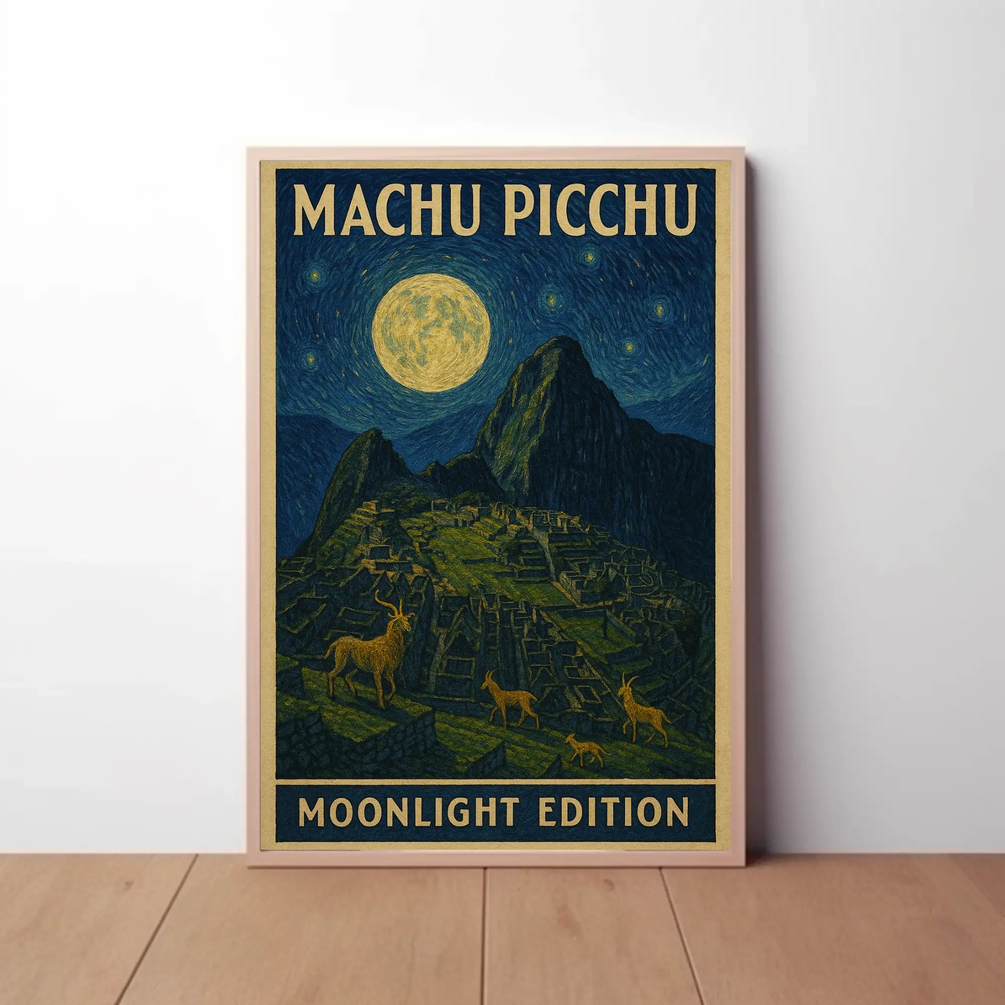 Machu Picchu under Moonlight Van Gogh Style Travel Poster PosterGoat