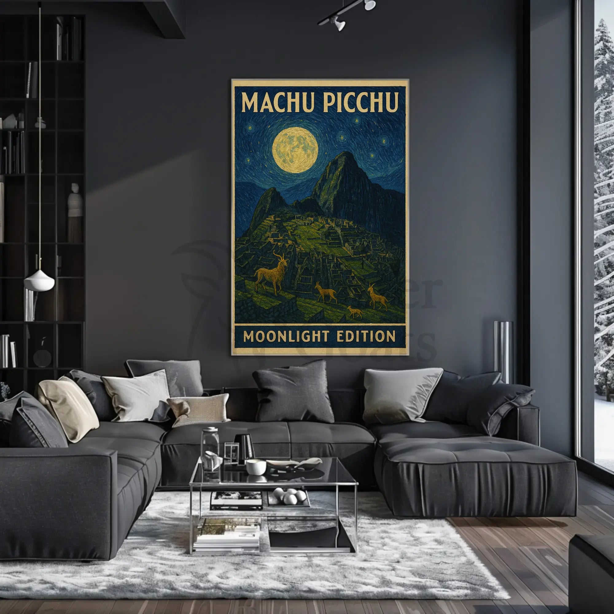 Machu Picchu under Moonlight Van Gogh Style Travel Poster PosterGoat