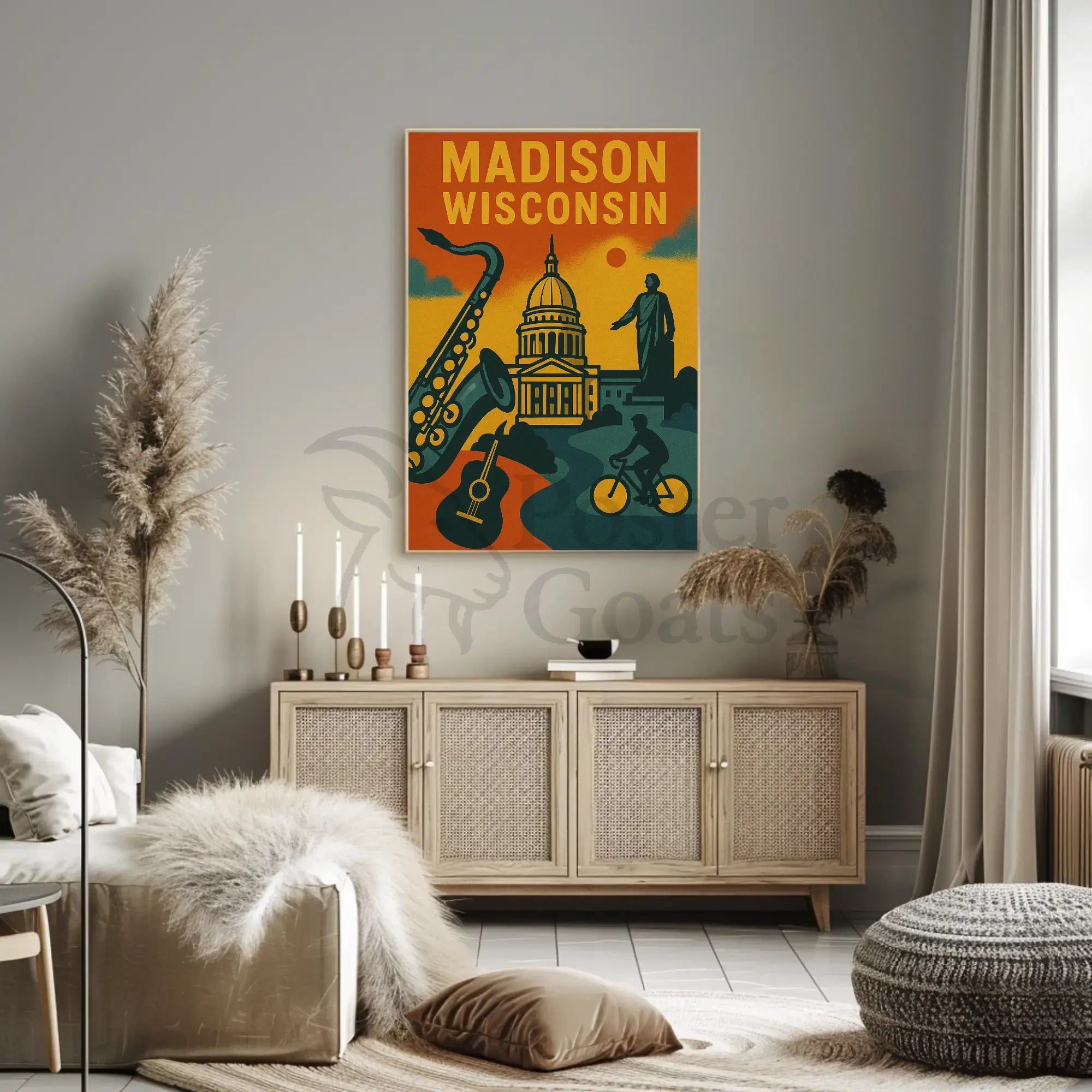 Madison Cityscape Art Retro Heritage Poster PosterGoat