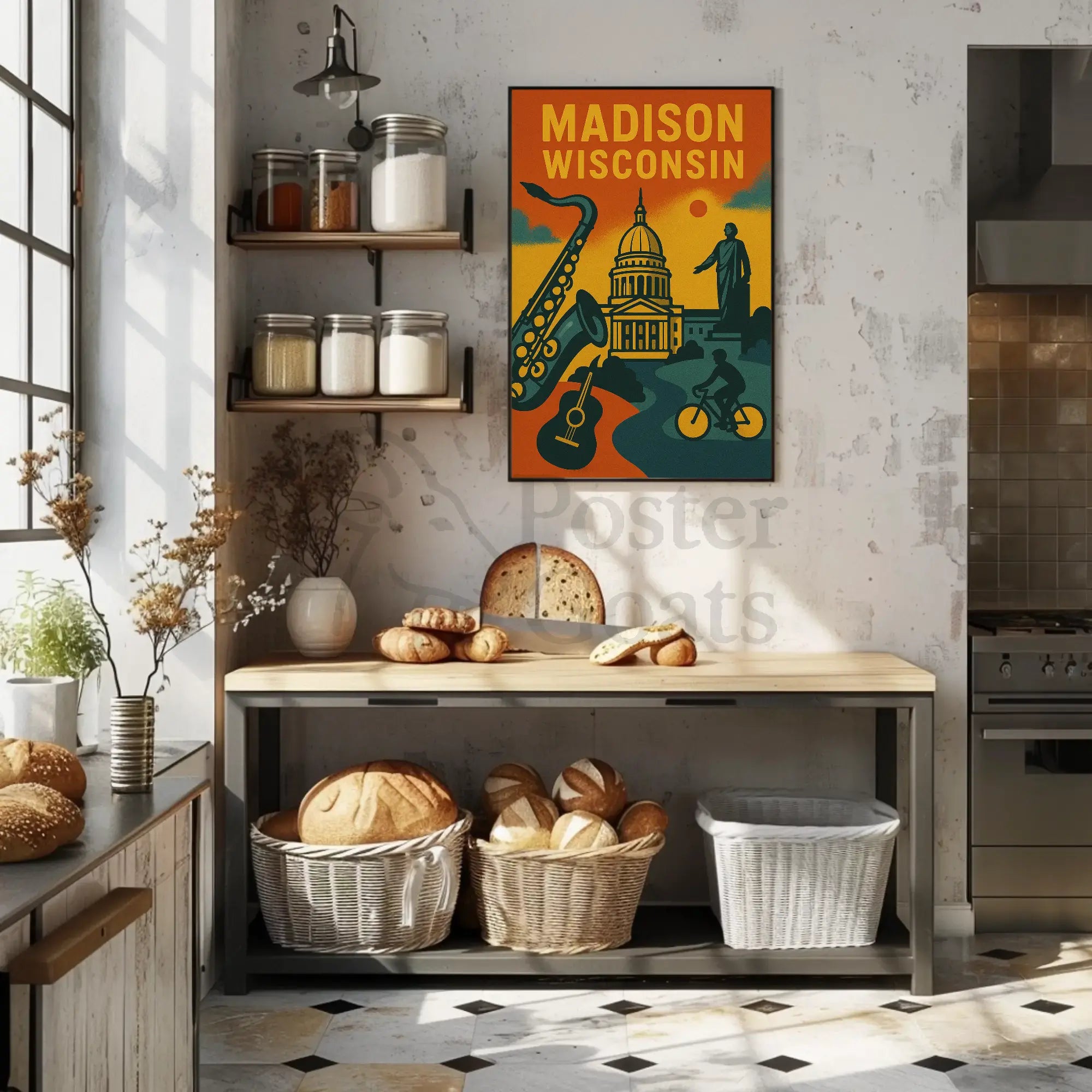 Madison Cityscape Art Retro Heritage Poster PosterGoat