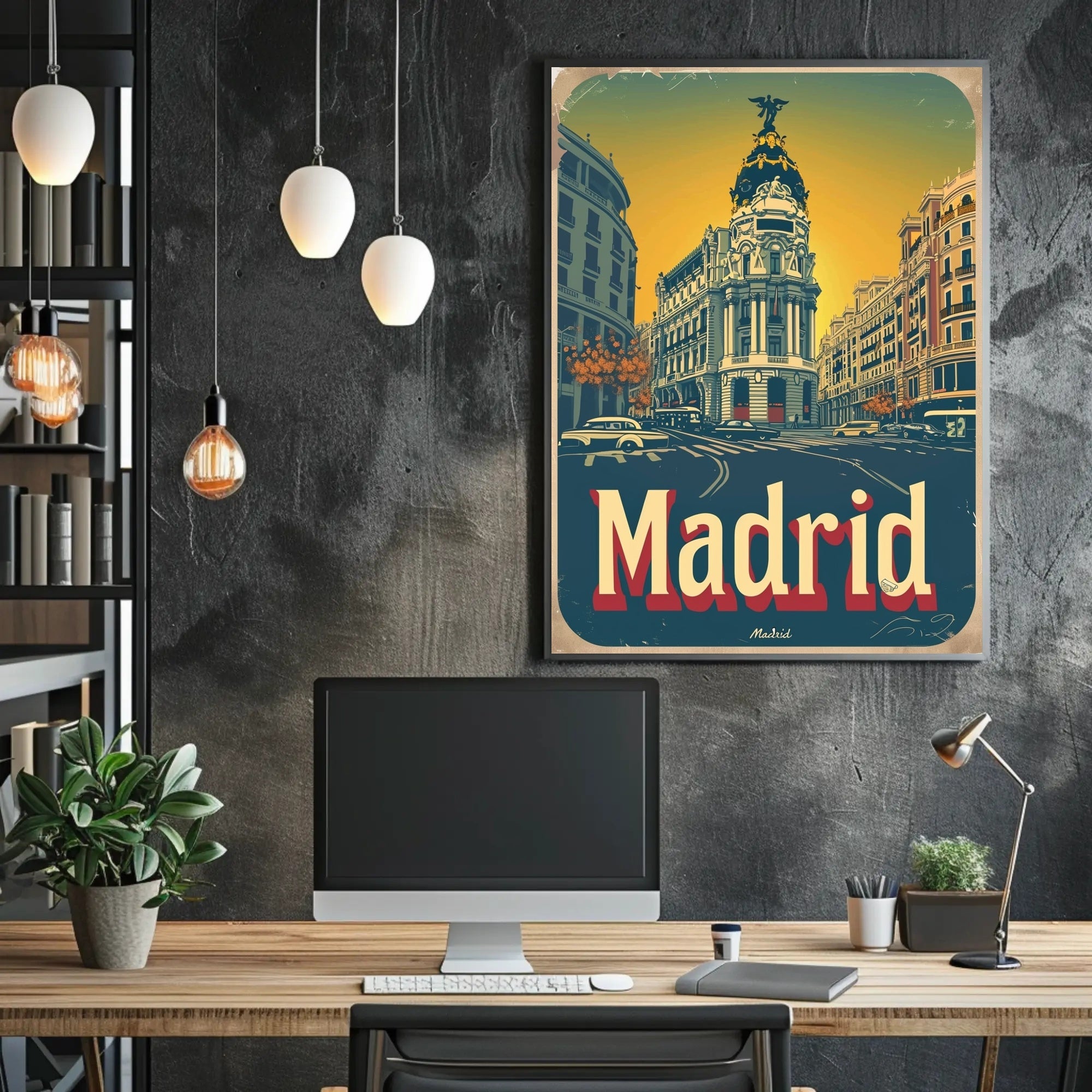 Madrid Metropolis Building Vintage Travel Poster PosterGoat