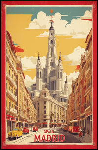 Madrid's Retro Cityscape Travel Poster PosterGoat