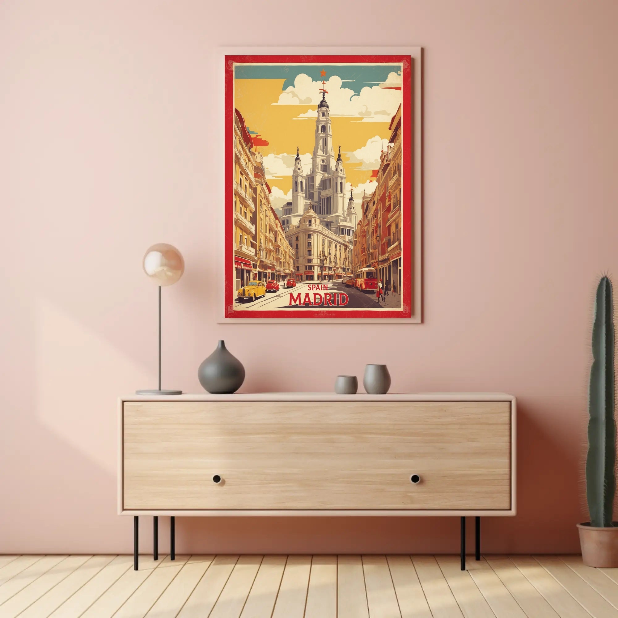 Madrid's Retro Cityscape Travel Poster PosterGoat