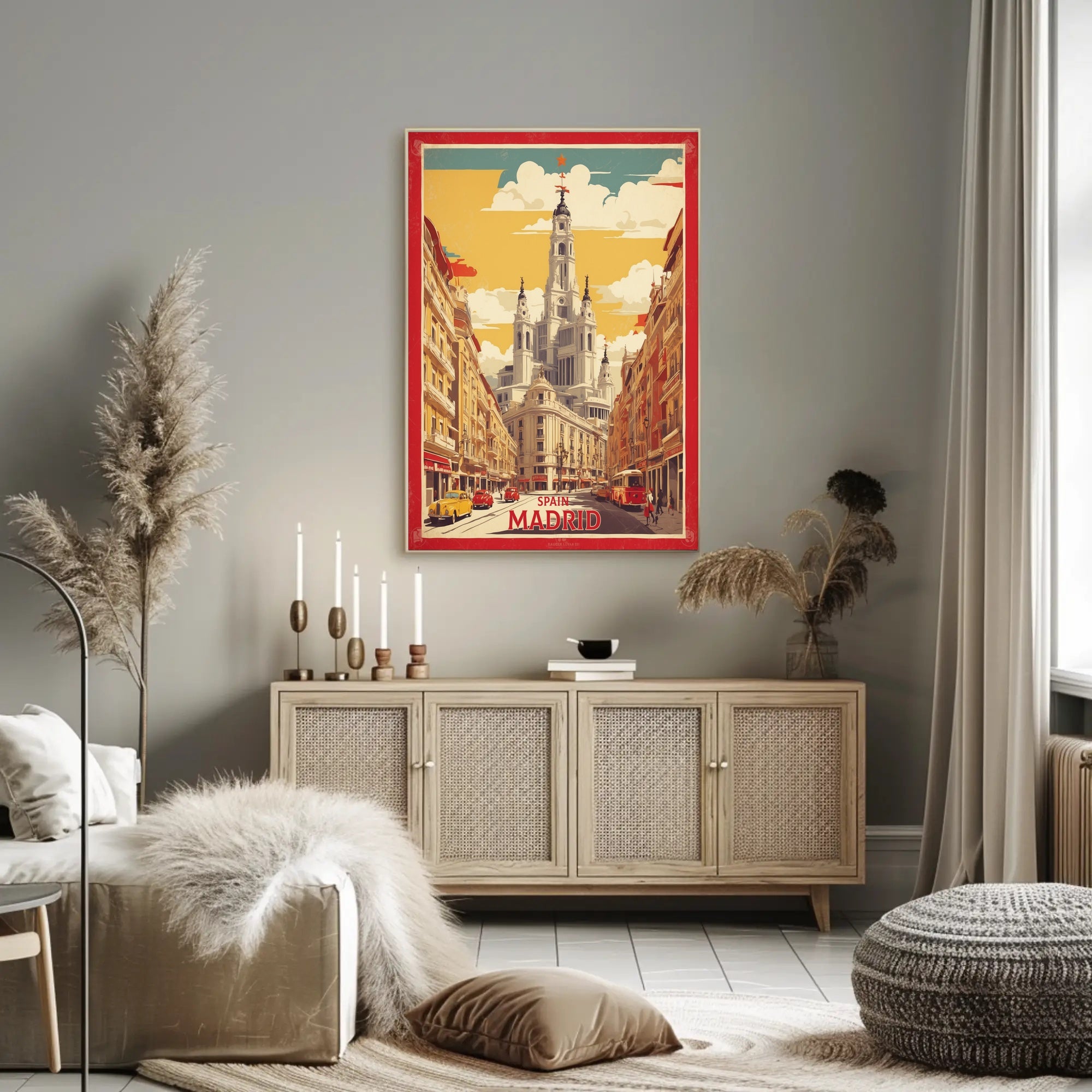 Madrid's Retro Cityscape Travel Poster PosterGoat