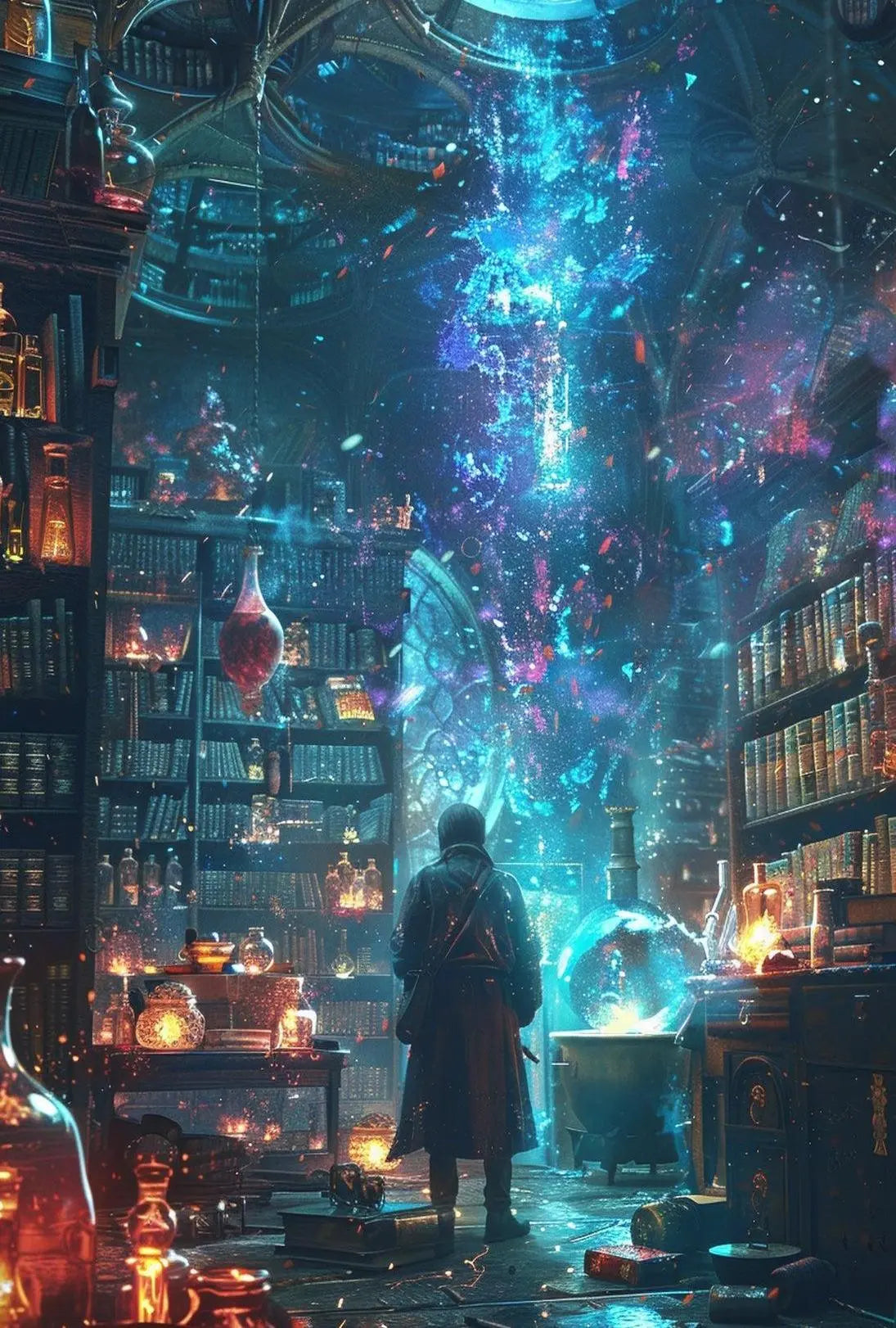 Magical Alchemist Library Fantasy Scene Poster PosterGoat
