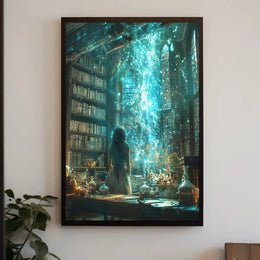 Magical Library Scene with Ethereal Mist Artistic Poster PosterGoat
