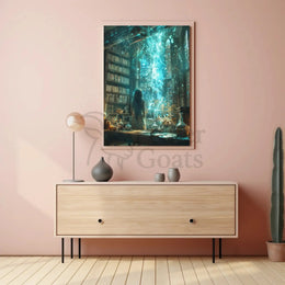 Magical Library Scene with Ethereal Mist Artistic Poster PosterGoat