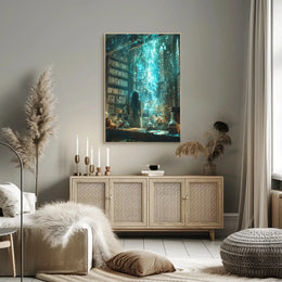 Magical Library Scene with Ethereal Mist Artistic Poster PosterGoat