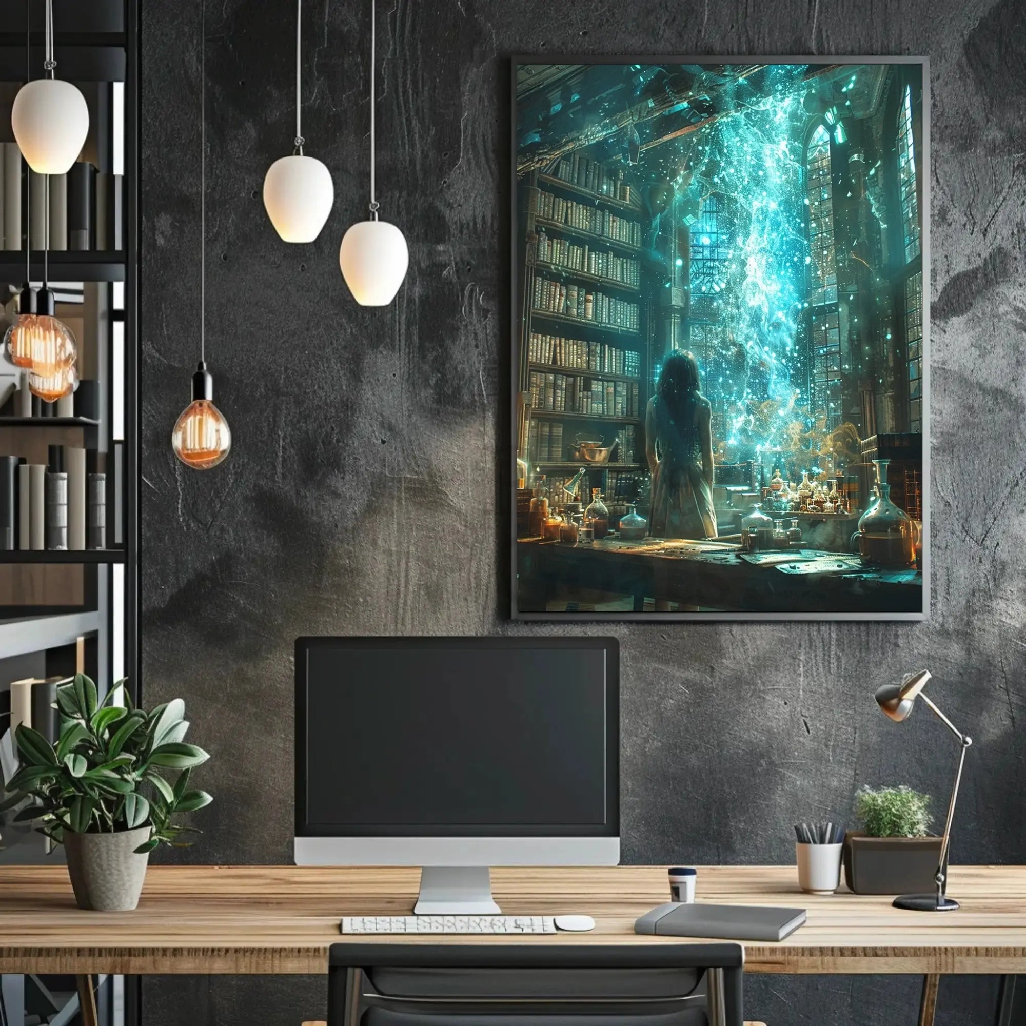Magical Library Scene with Ethereal Mist Artistic Poster PosterGoat