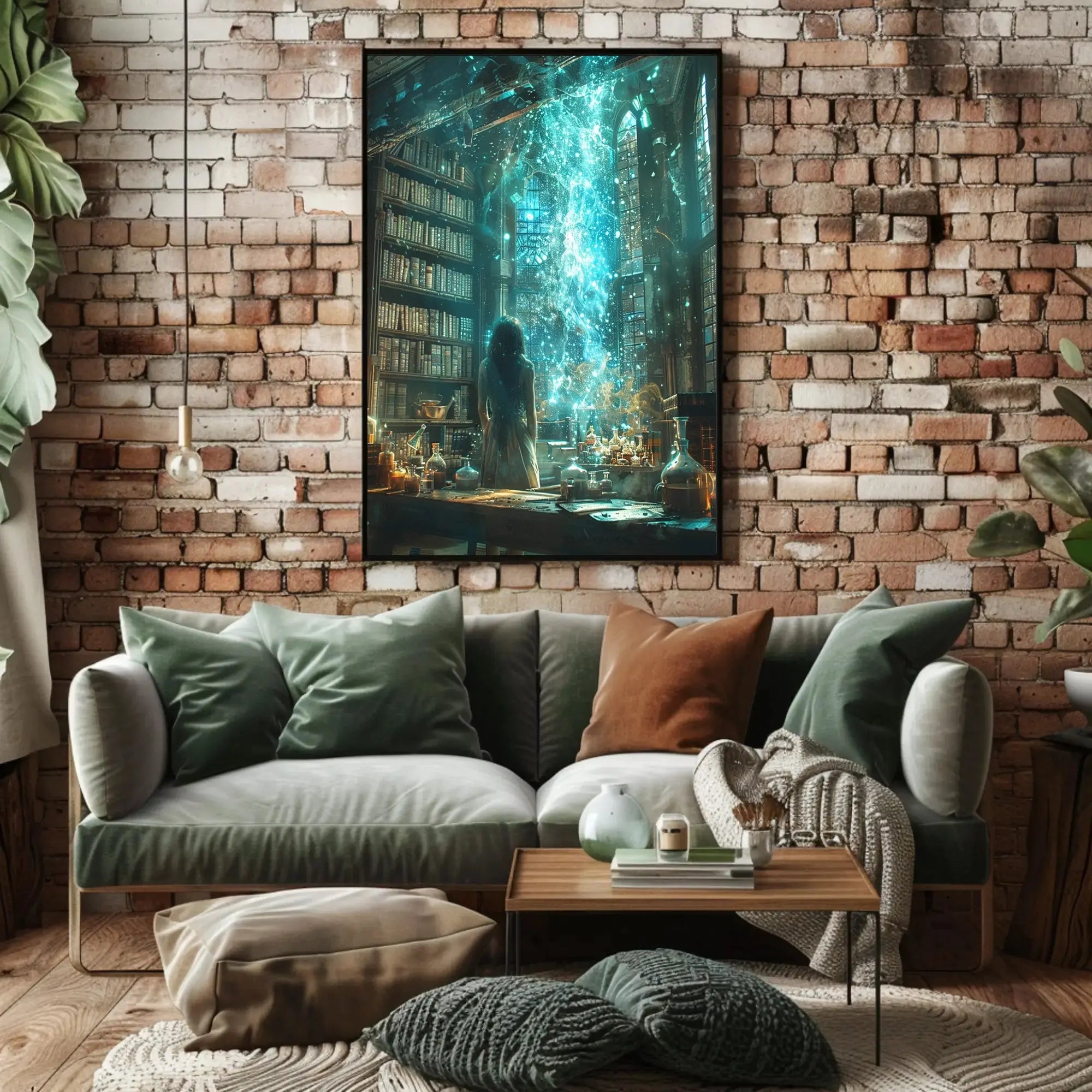 Magical Library Scene with Ethereal Mist Artistic Poster PosterGoat
