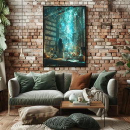 Magical Library Scene with Ethereal Mist Artistic Poster PosterGoat