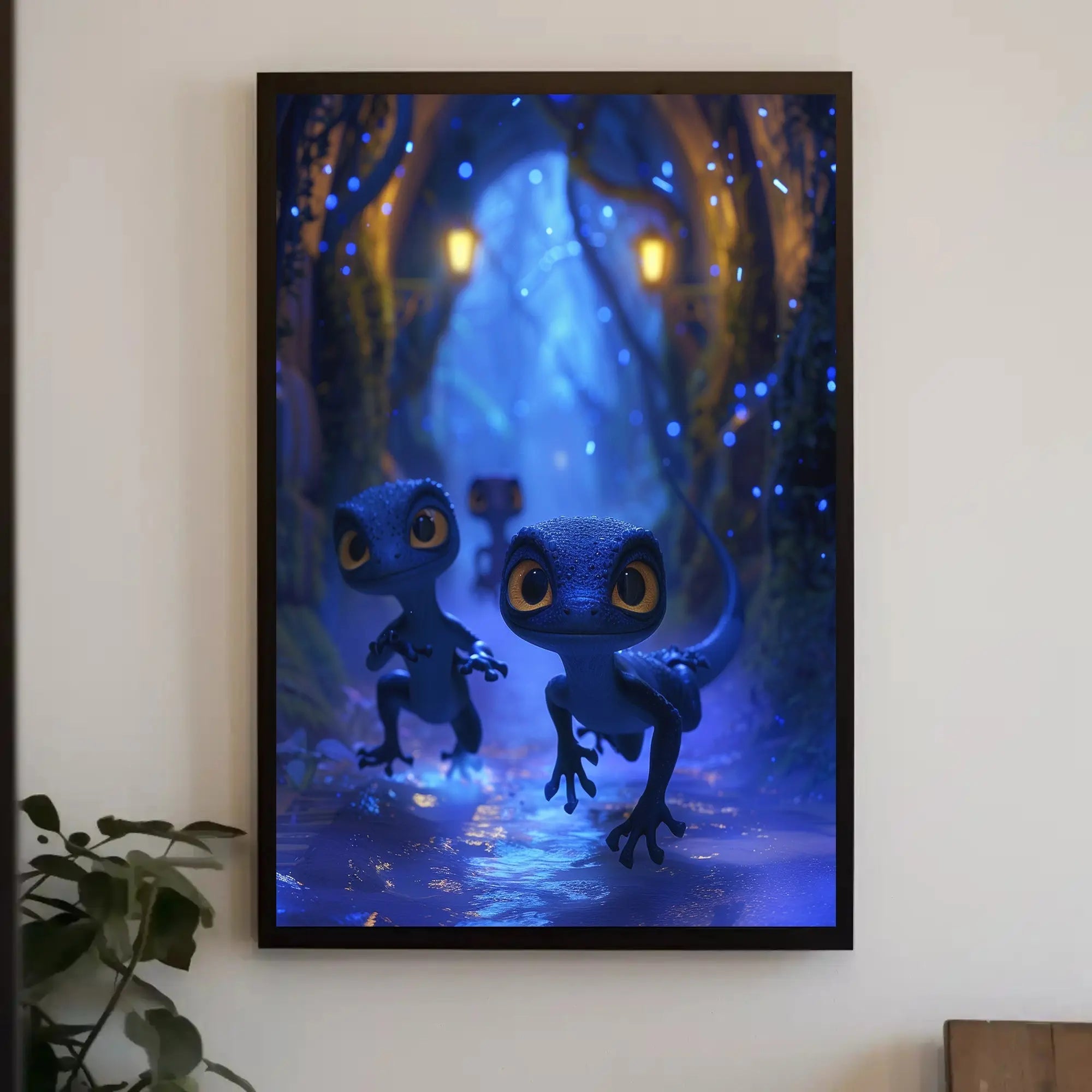 Magical Lizard Creatures in Enchanted Forest - Artistic Poster PosterGoat