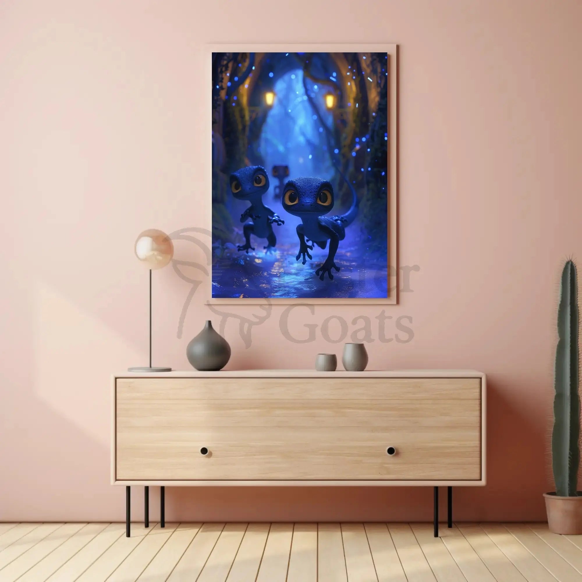 Magical Lizard Creatures in Enchanted Forest - Artistic Poster PosterGoat