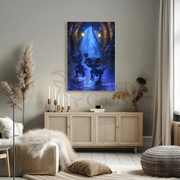 Magical Lizard Creatures in Enchanted Forest - Artistic Poster PosterGoat