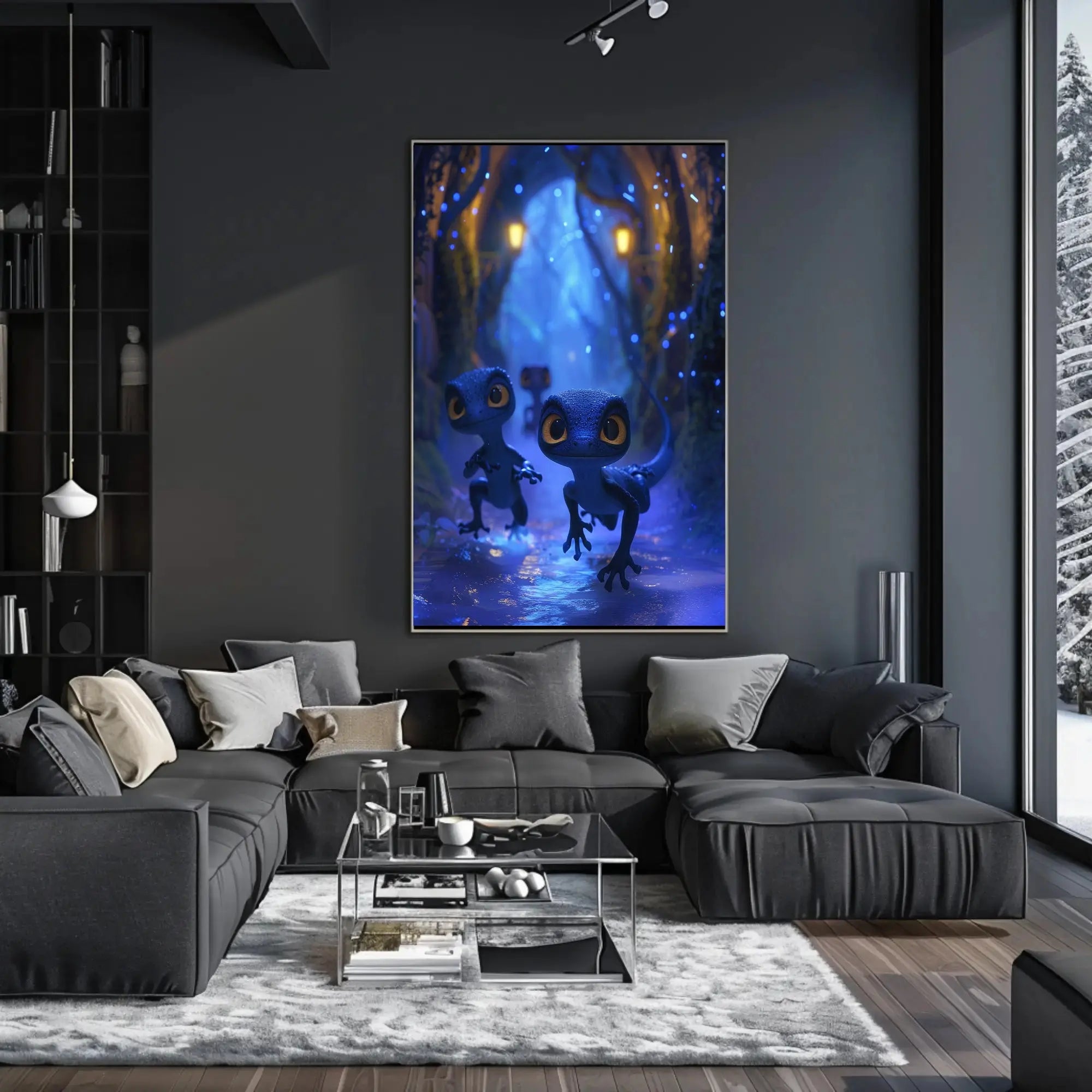 Magical Lizard Creatures in Enchanted Forest - Artistic Poster PosterGoat
