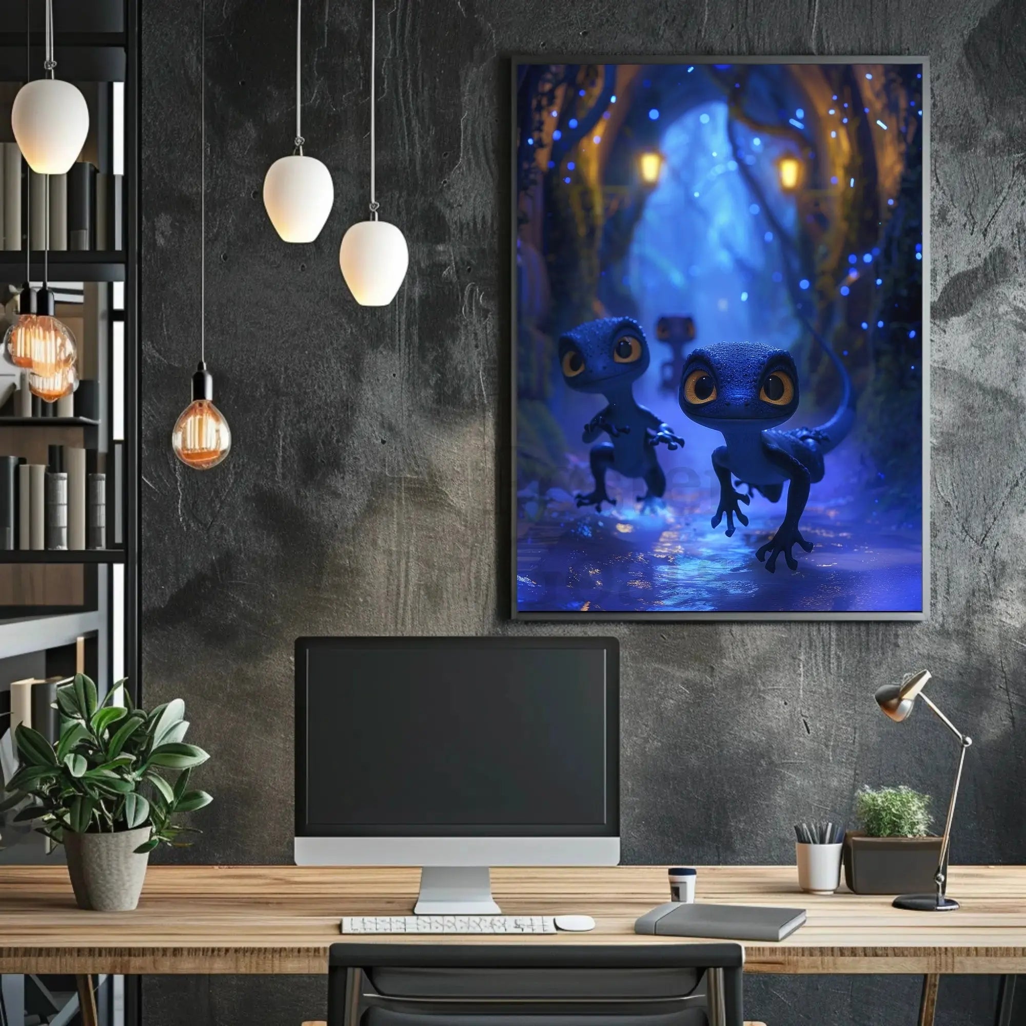 Magical Lizard Creatures in Enchanted Forest - Artistic Poster PosterGoat