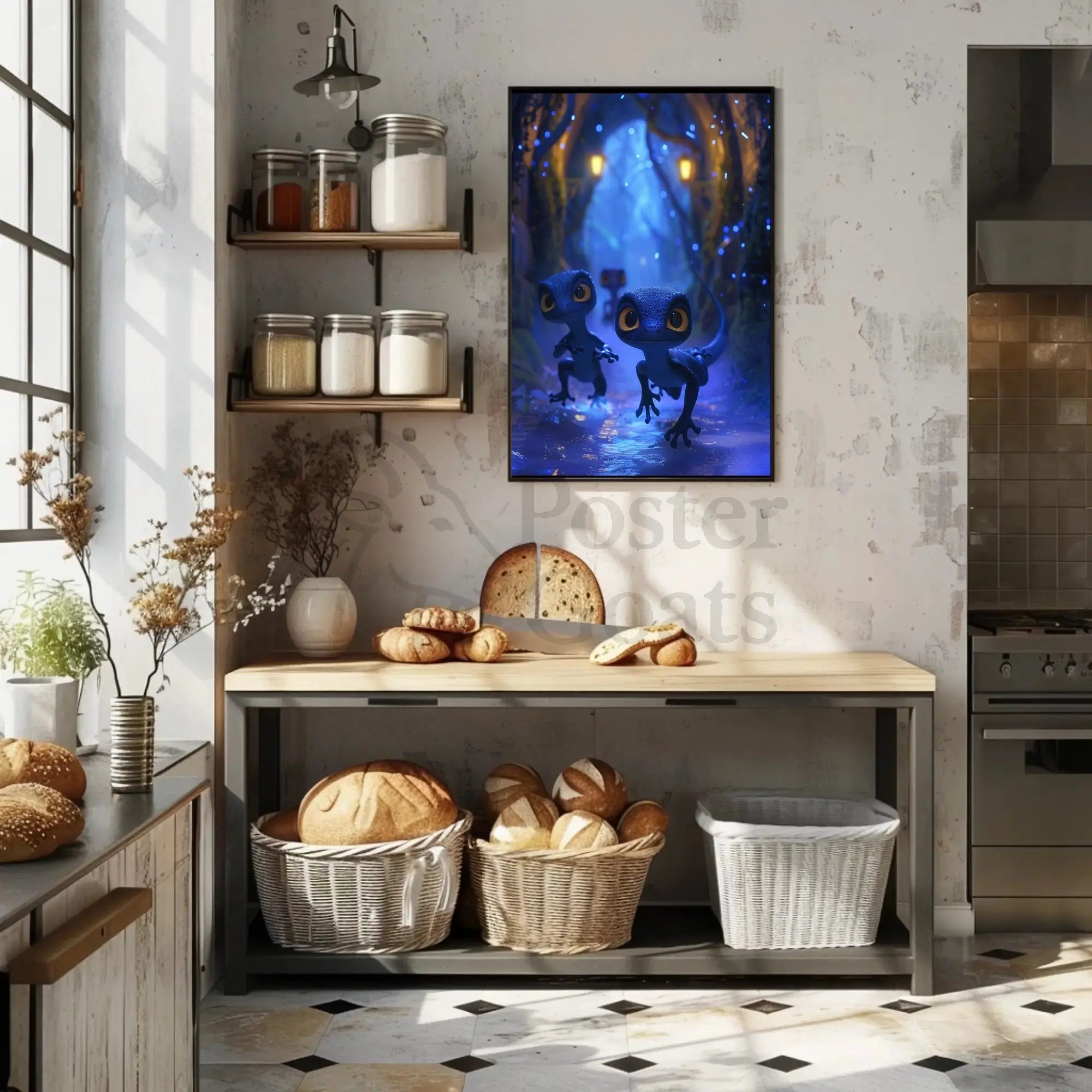 Magical Lizard Creatures in Enchanted Forest - Artistic Poster PosterGoat