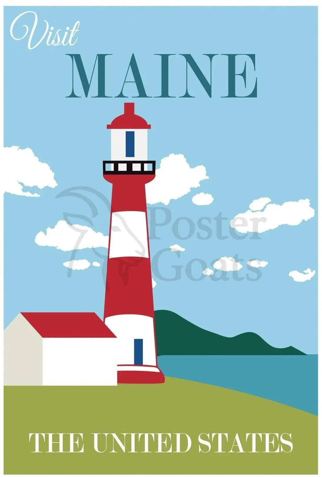 Maine Coastal Lighthouse Travel Poster PosterGoat