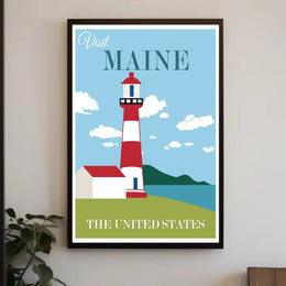 Maine Coastal Lighthouse Travel Poster PosterGoat