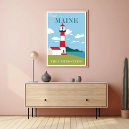 Maine Coastal Lighthouse Travel Poster PosterGoat