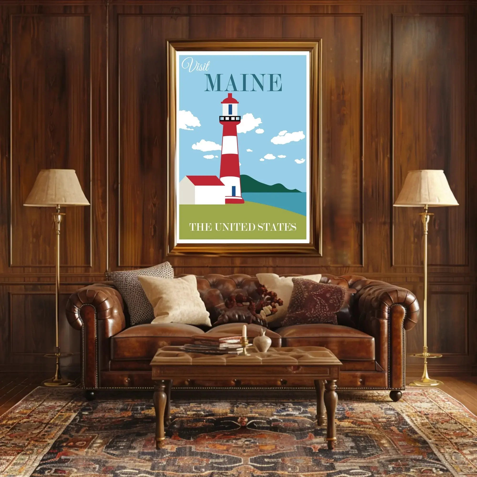 Maine Coastal Lighthouse Travel Poster PosterGoat