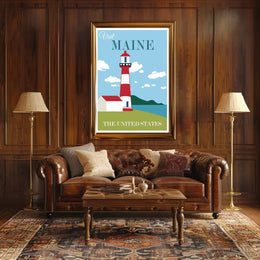 Maine Coastal Lighthouse Travel Poster PosterGoat