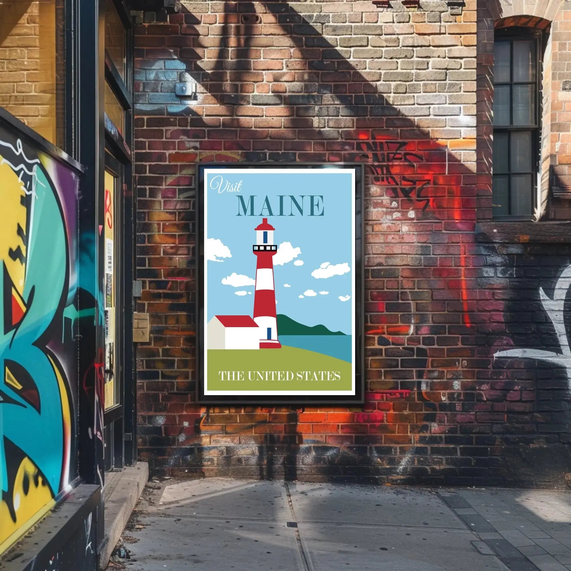 Maine Coastal Lighthouse Travel Poster PosterGoat
