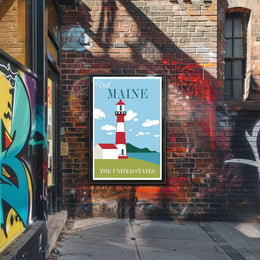 Maine Coastal Lighthouse Travel Poster PosterGoat