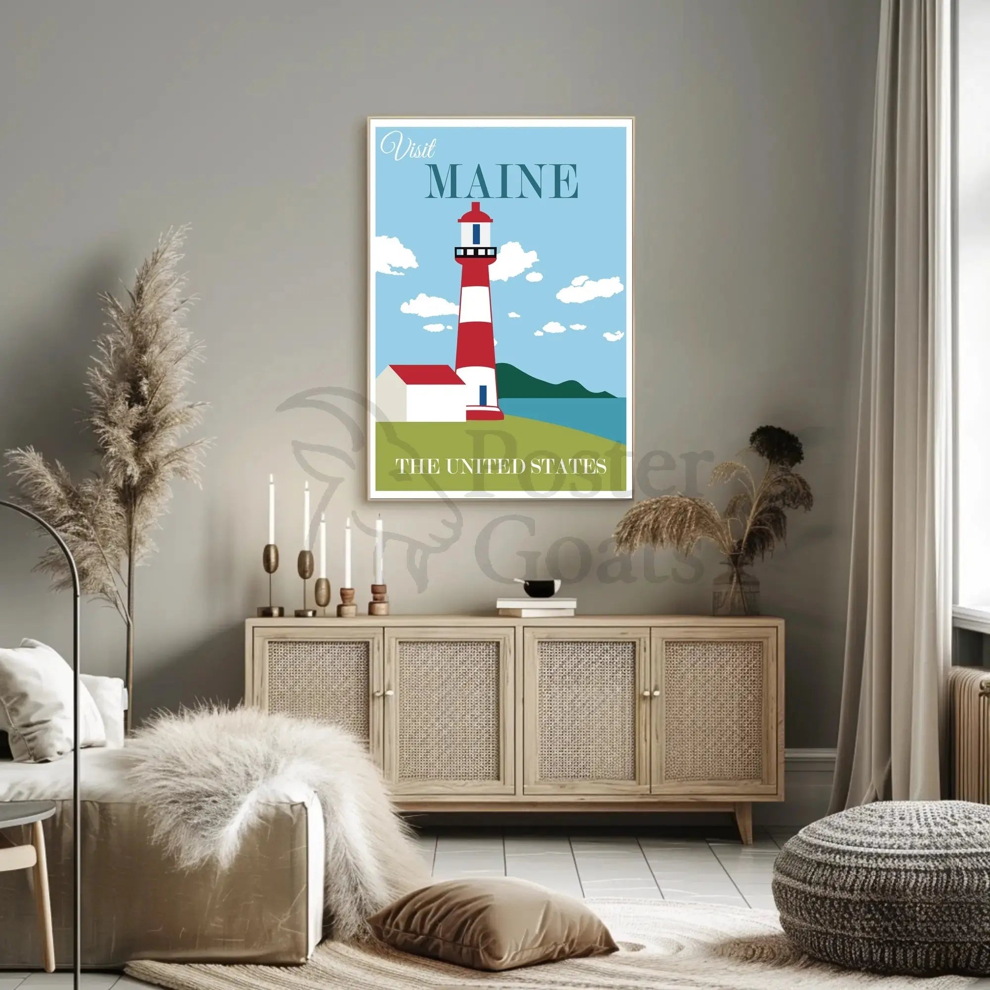 Maine Coastal Lighthouse Travel Poster PosterGoat