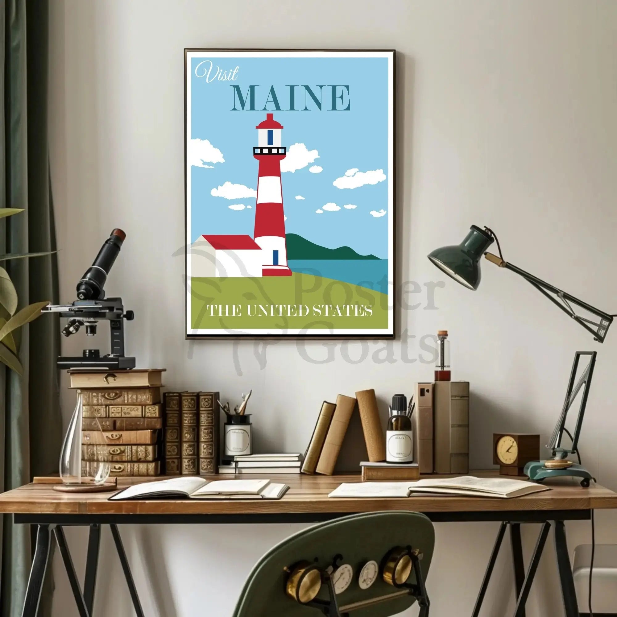 Maine Coastal Lighthouse Travel Poster PosterGoat