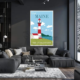 Maine Coastal Lighthouse Travel Poster PosterGoat