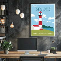 Maine Coastal Lighthouse Travel Poster PosterGoat