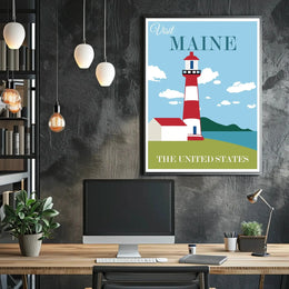 Maine Coastal Lighthouse Travel Poster PosterGoat