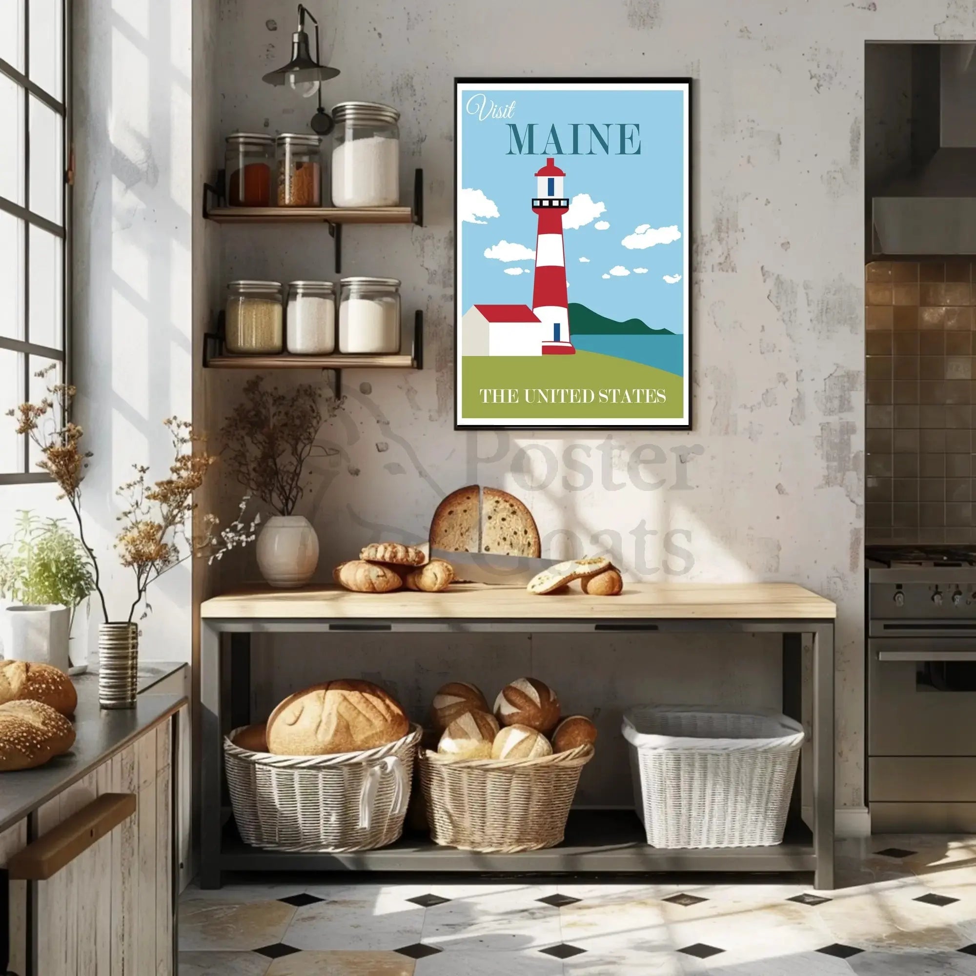 Maine Coastal Lighthouse Travel Poster PosterGoat