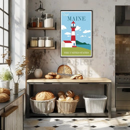 Maine Coastal Lighthouse Travel Poster PosterGoat