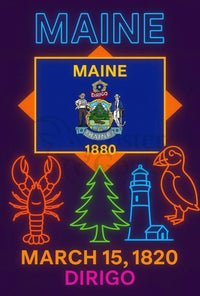 Maine Heritage Neon Tribute Poster - Cultural or Heritage Poster PosterGoat