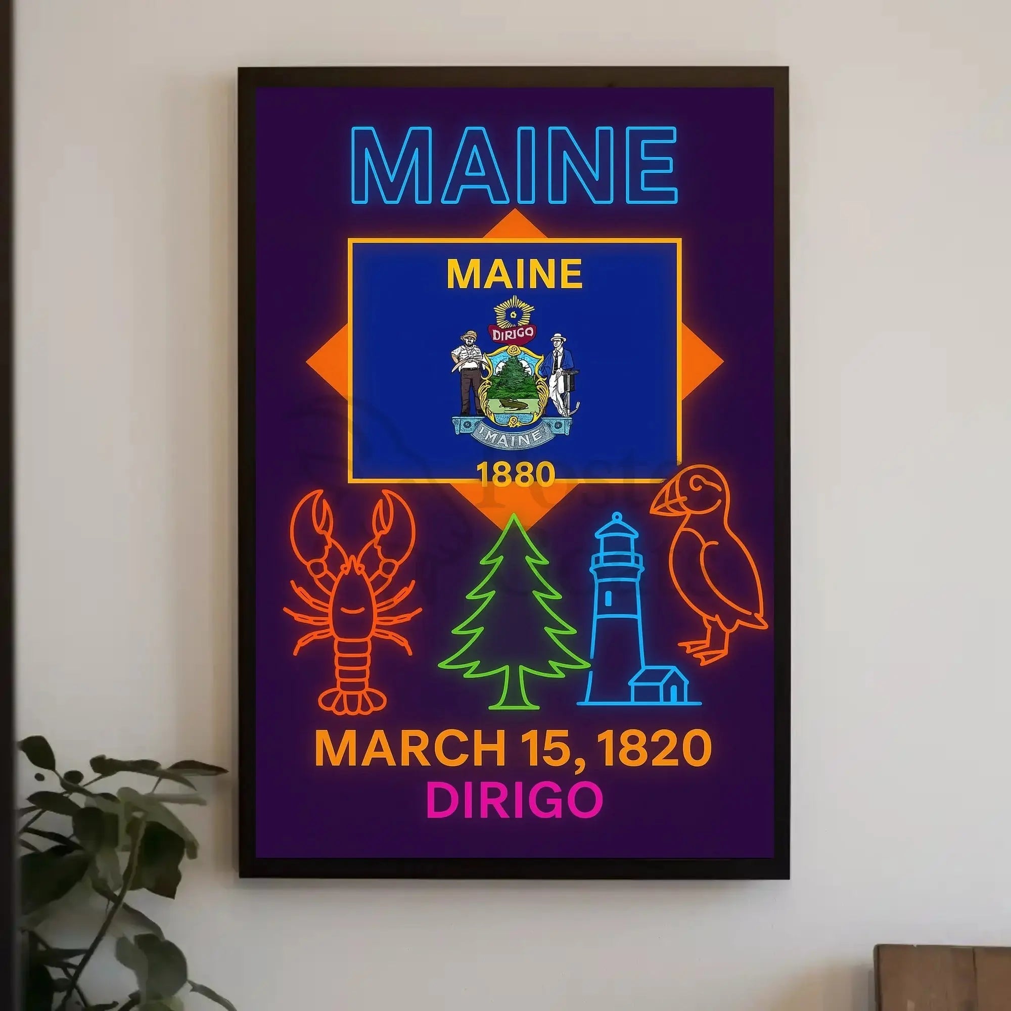 Maine Heritage Neon Tribute Poster - Cultural or Heritage Poster PosterGoat