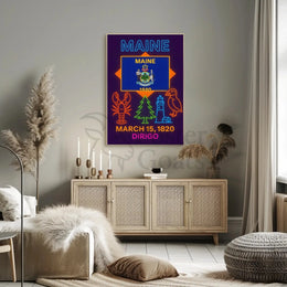 Maine Heritage Neon Tribute Poster - Cultural or Heritage Poster PosterGoat