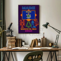 Maine Heritage Neon Tribute Poster - Cultural or Heritage Poster PosterGoat