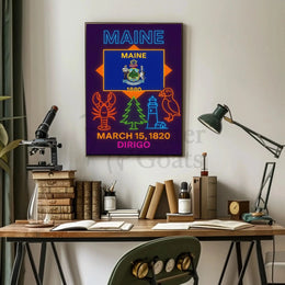 Maine Heritage Neon Tribute Poster - Cultural or Heritage Poster PosterGoat