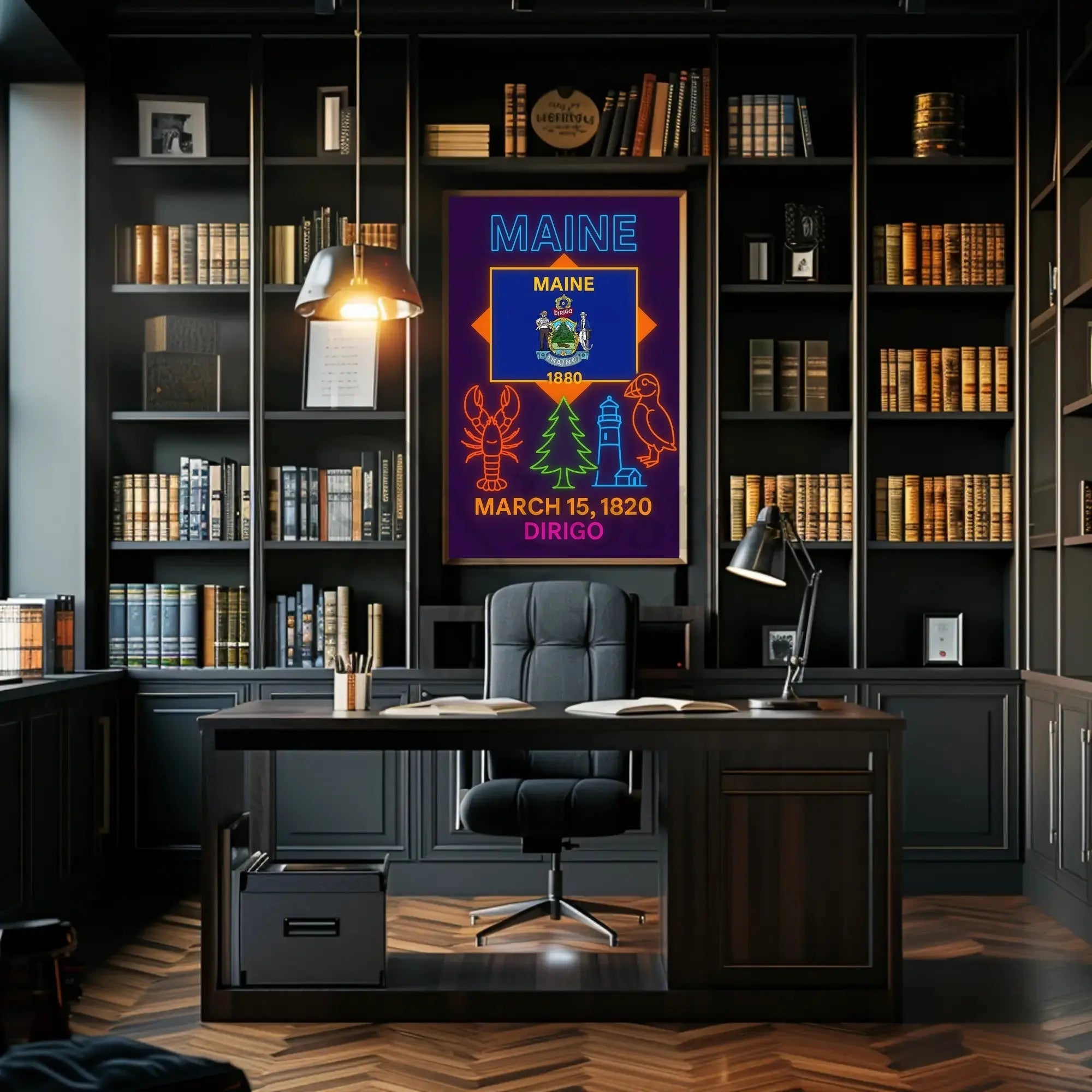 Maine Heritage Neon Tribute Poster - Cultural or Heritage Poster PosterGoat