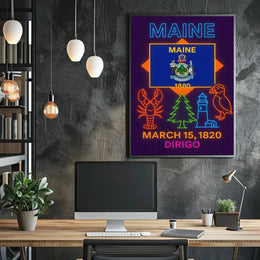 Maine Heritage Neon Tribute Poster - Cultural or Heritage Poster PosterGoat