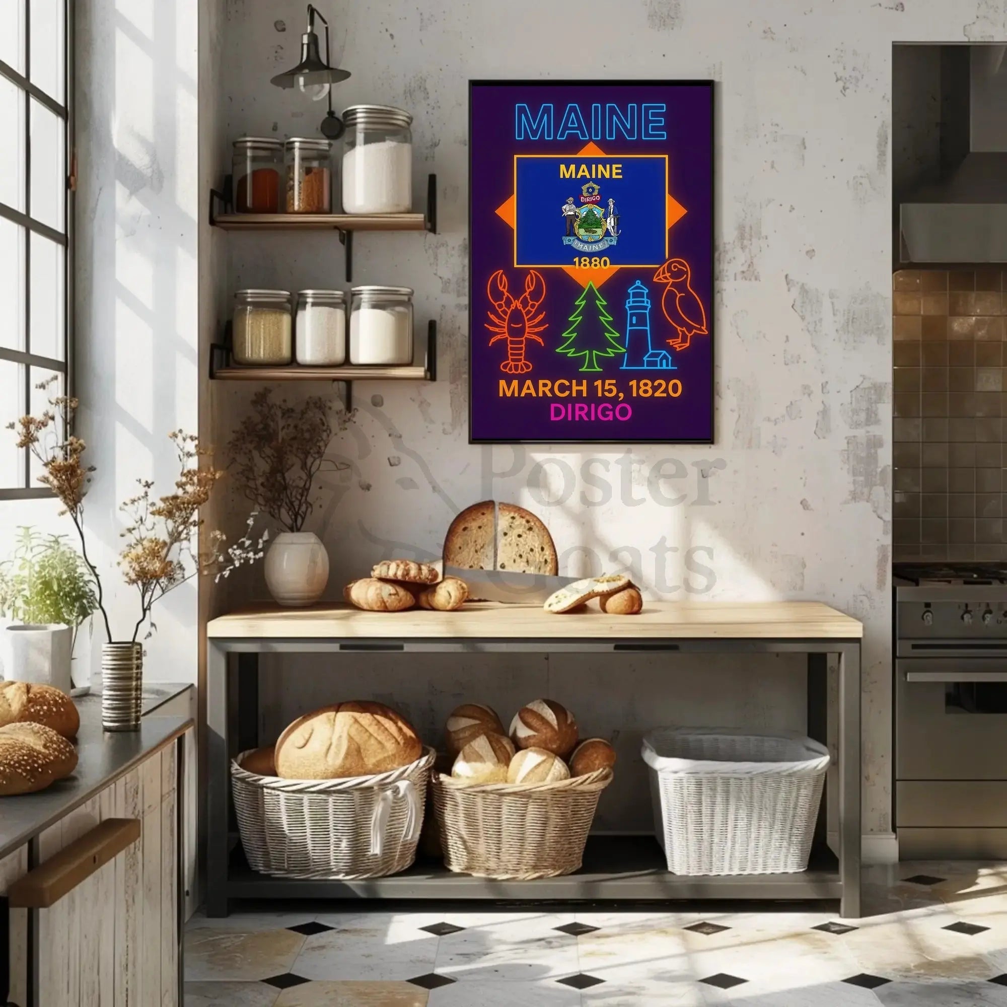 Maine Heritage Neon Tribute Poster - Cultural or Heritage Poster PosterGoat